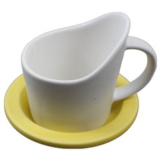 달소금 도자기 손잡이 컵홀더 + 받침 세트, 화이트+레몬, 1세트