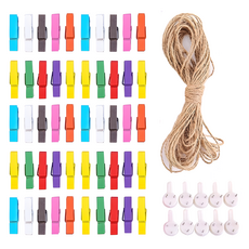 DIGIXO 사진 벽 걸이 꾸미기 사진집게 50p + 끈 10m + 고정핀 10p 세트, 혼합색상, 1세트