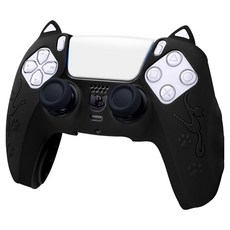 호후 PS5 프로 슬림 컨트롤러 듀얼센스 실리콘 그립 냥냥이 케이스, 블랙, 1개