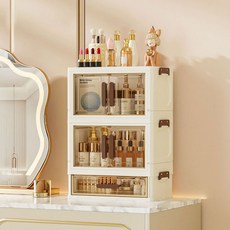 紅色櫥櫃 大尺寸 帶門抽屜 折疊式化妝品收納盒 2門+1層 HR774, 1個, 混色