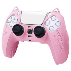 호후 PS5 프로 슬림 컨트롤러 듀얼센스 실리콘 그립 냥냥이 케이스, 핑크, 1개