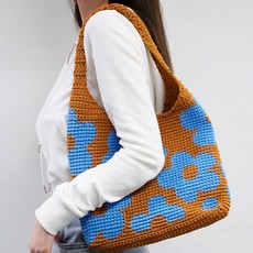 울클럽 플라워 데이지 백 뜨개 DIY 세트, 721 블루비즈 + 709 카라멜, 1세트