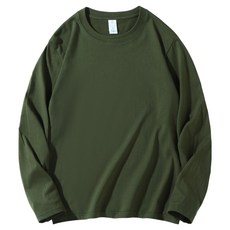 Elso 男女通用 高品質 純棉 彩色 寬鬆版型 素色 透氣 長袖 T恤, 卡其色