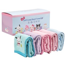 LiLFANT 三麗鷗角色柔軟掛環擦手巾5款組, 1套, Hello Kitty, 酷洛米, 帕恰狗, 大耳狗喜拿, 美樂蒂