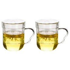 BELLE design 茶語 耐熱玻璃附濾網馬克杯 300ml, 2個, 透明