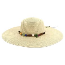 디멜디 여성용 비즈 스트랩 빅챙 밀짚모자