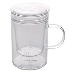 벨르디자인 티이야기 내열유리 차거름망 머그잔 450ml, 투명, 1개