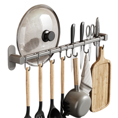 Couselect 可移動廚房免打孔雙桿掛鉤 鍋鏟刀具置物架 50cm, 1個, 槍灰色