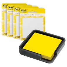 3M Post-it 桌邊便條紙座 + 654 懷舊便條紙 + 透明便條紙 73 x 73 mm 36張 x 4入 組合, 黑色(便條紙座), 黃色(654懷舊便條紙), 1套