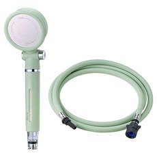 一鍵式開關彩色蓮蓬頭+濾芯+軟管1.5m組, 1組, 薄荷綠