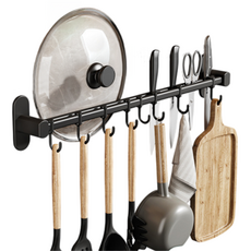 Couselect 可移動廚房免打孔雙桿掛鉤 鍋鏟刀具置物架 50cm, 1個, 黑色