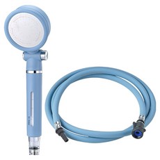 Dr.WATER SHOWER HEAD 一鍵式開關彩色蓮蓬頭 + 濾芯 + 1.5m軟管組, 1套, 天藍色