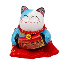 JUST HOME 五寶吉祥招財貓 陶瓷材質 事業有成 附紅色布墊, 藍色