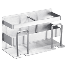 Truly House 免打孔304不鏽鋼牙刷收納架, 雙重置物槽, 1個, 單一顏色