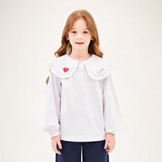 JELISPOON 女童可愛荷葉邊大翻領T恤
