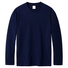 男女通用基本圓領17支長袖T恤 MDLT755TS, 海軍藍