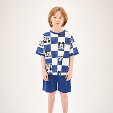 JELISPOON 迪士尼兒童米奇棋盤格短袖上下裝套組