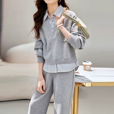 시크힐즈 셔츠레이 맨투맨 팬츠 캐주얼 상하의 세트 00708