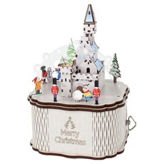 YoungModeler 英工房 木製模型 DIY 旋轉音樂盒 聖誕快樂城堡 立體拼圖, 1個, 混合顏色