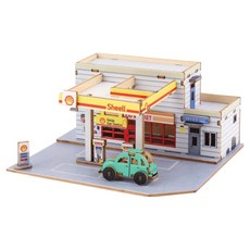 YoungModeler 英工房 迷你加油站和便利商店 DIY 立體拼圖木製模型, 83件, 1個, 混合顏色