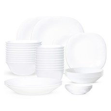 Bacile Real 10人份家用碗盤組 32入, 飯碗 10入 + 湯碗 10入 + 小菜盤 2入 + 中菜盤 4入 + 大菜盤 2入 + 方形小碟 2入 + 方形大碟 2入, 1套, 白色