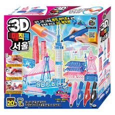 Mimi Friends 3D 首爾魔法筆 4種 + 魔法燈 + 立體模型 + 透明片 + 圖案 套組, 粉紅色, 藍色, 紅色, 白色, 1套