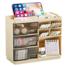 J.DEAL 書桌多用途收納整理盒, 奶油色, 1個