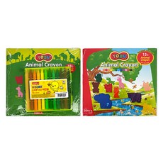 東亞教材 動物蠟筆 + 小黃雞不沾手色鉛筆組, 1套, 12色