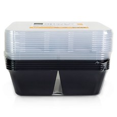 생활미소 내열블랙 사각용기 1칸 650ml 5p + 2칸 650ml 5p + 뚜껑 10p 세트, 1세트