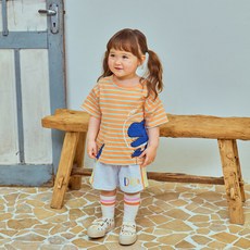 Firstblue 兒童透氣恐龍條紋短袖T恤