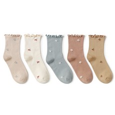 Wodemi 女款舒適無壓力可愛四季中筒襪 5種組 混合色 W836, 1個