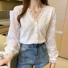 페이퍼먼츠 절개 패턴 화려한 레이스 블라우스 00411