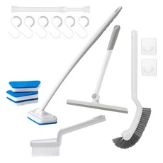 MONACO OLIVE 長柄磁磚菜瓜布清潔刷 + V型切割清潔刷 + 360度刮水器 + 空間魔法纖巧馬桶刷組合, 1套, 白色