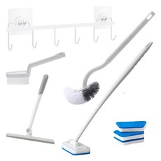 MONACO OLIVE S曲線馬桶清潔刷 + V型切割清潔刷 + 360度刮水器 + 長柄磁磚菜瓜布清潔刷 + 芒果堅果6孔掛鉤組, 1套, 白色