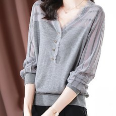 시크힐즈 긴팔 시스루 오피스 블라우스 00242