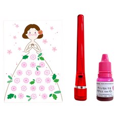 Praha Stamp 花開了 花裙子 稱讚券 100p + 波斯菊花朵印章 + 墨水組, 1套, 粉紅色