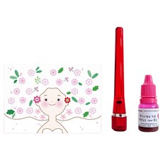 布拉格印章 花開了 花朵造型稱讚券 100入 + 櫻草花印章 + 墨水套組, 1套, 粉紅色