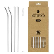 ERSTEBAHNHOF 不鏽鋼吸管清潔刷 直式 22.5cm 2入 + 彎曲式 2入 + 清潔刷組, 1套, 單品