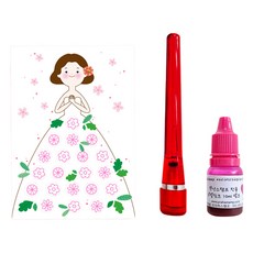 布拉格印章 花開了 花裙子 獎勵券 100p + 花朵印章 芙莉慕樂 + 墨水組, 1套, 粉紅色