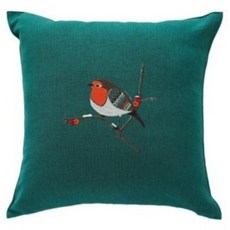 오리고 자수 쿠션 커버, 미스틱그린로빈
