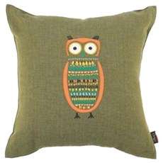 오리고 자수 쿠션 커버, 칼라그린부엉이