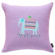 오리고 자수 쿠션 커버, 라벤더퍼플코끼리