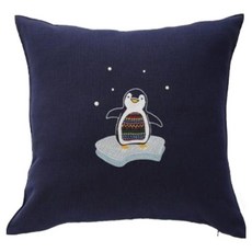 오리고 자수 쿠션 커버, 나잇블루펭귄
