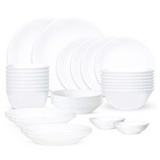 Bacile Real White 現代韓式6人餐具30件組, 飯碗 6入 + 湯碗 6入 + 小菜盤 (小) 2入 + 小菜盤 (中) 6入 + 小菜盤 (大) 4入 + 圓形小碟 4入 + 圓形中碟 2入, 1套, 白色