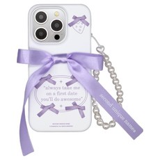 세컨드유니크네임 발레 리본 휴대폰 케이스 + 진주 스트랩 세트