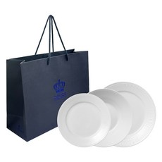 로얄코펜하겐 플레인 접시 3종 + 쇼핑백 세트, 1세트, 플레이트 27cm + 22cm + 딥플레이트 24cm, 화이트