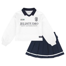 Jelistudio 女童運動風V領翻領短裙兩件式套裝