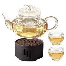 티이야기 호박 티포트 + 플라워잔 2p + 무광 워머 세트, 혼합색상, 1세트, 티포트 + 티워머 + 찻잔 2p