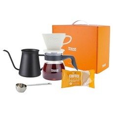 NUVO 陶瓷600手沖套組 橘色, 1套, 陶瓷濾杯組 3~4人用 + 手沖壺 600ml + Home Brew 濾紙 100張 + 量匙 10g