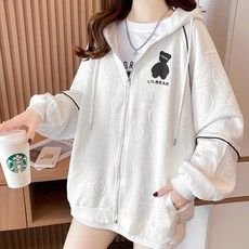 시크힐즈 루즈핏 레터링 베어 라인 후드 집업 00230